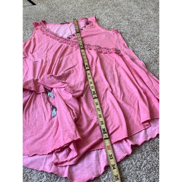 Angels Never Die Tank Dress Womens 4 Coral Sleeveless Beaded Crochet Boho Artsy - Picture 11 of 11